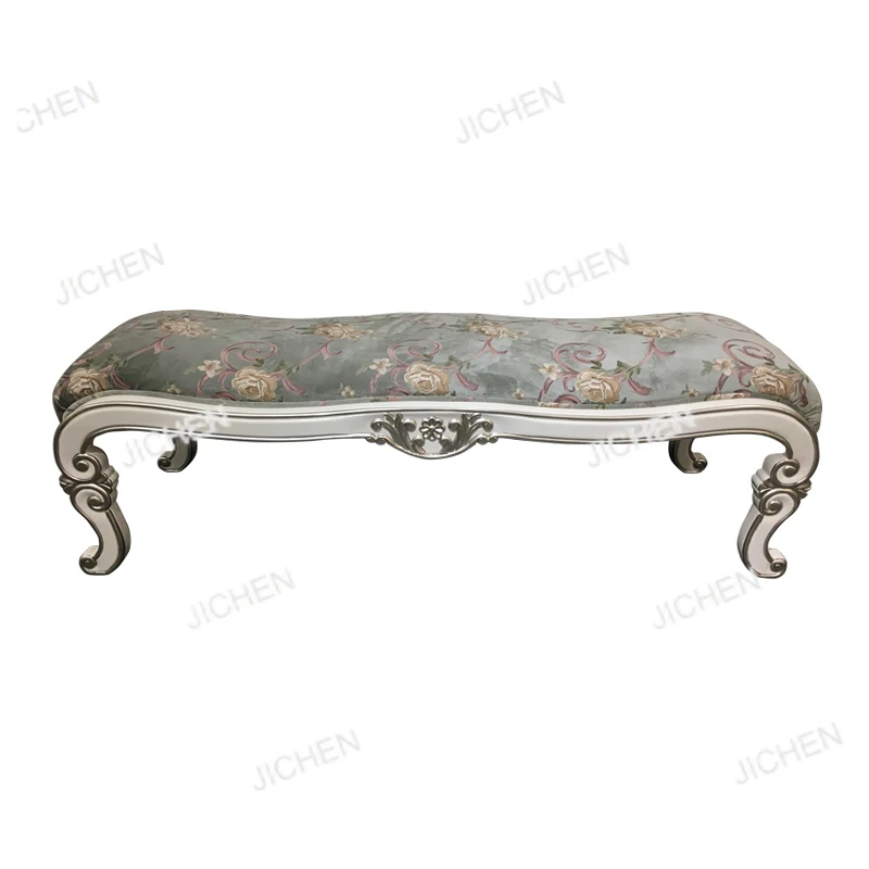 

French fabric embroidery home bedside stool, European luxury bedroom concubine stool solid wood bedside sofa changing stool