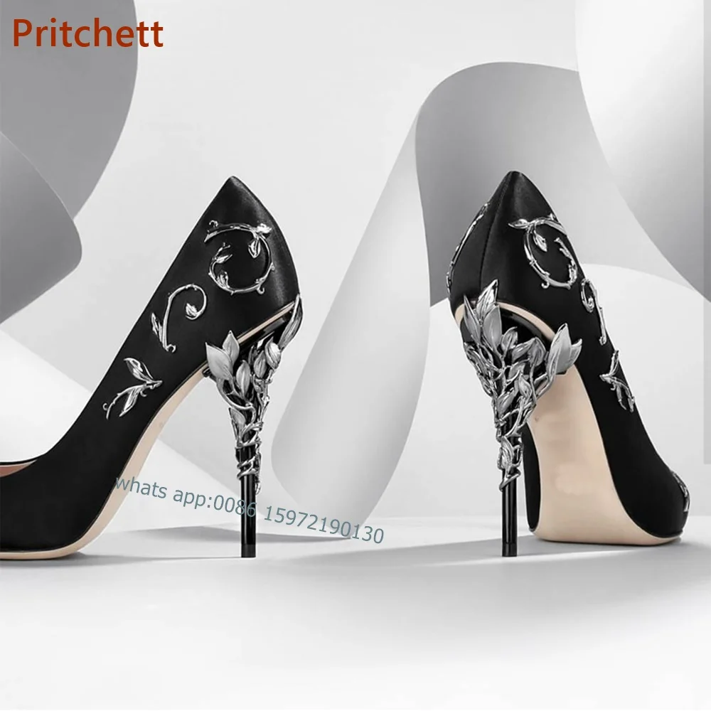 

Pointed Toe Stiletto Pumps Slip On Strange High Heel Metal Decorate Shoes Branch Cross Runway Shallow Shoes Elegant Luxury Sexy