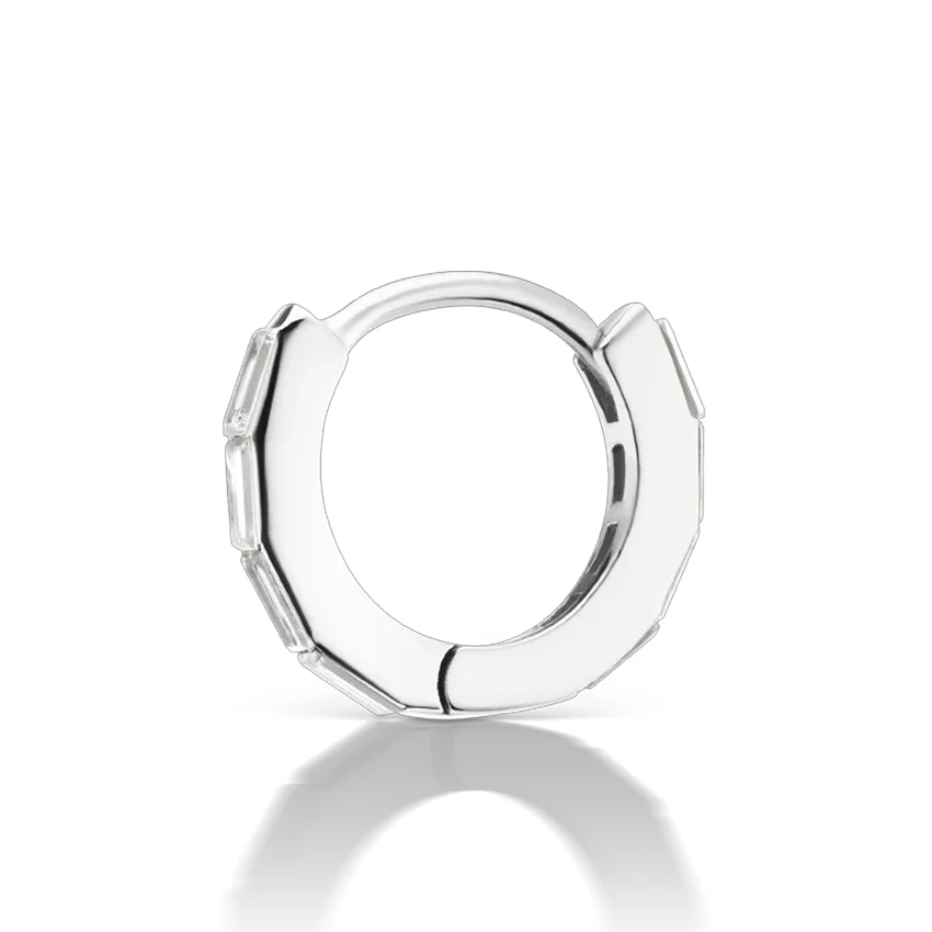 Invisible Set Baguette Diamond Eternity Hoop Earring 9K/14K/18K Solid Gold CVD/HPHT Diamond Single Hoop For Women Men