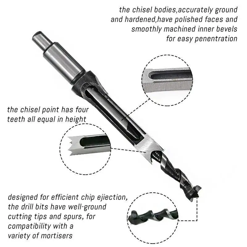 Woodworking Square Hole Drill Tools Handheld Pocket Hole Jig System 6.4-16mm Drill Bit Hole Puncher For Carpentry Dowel Joints