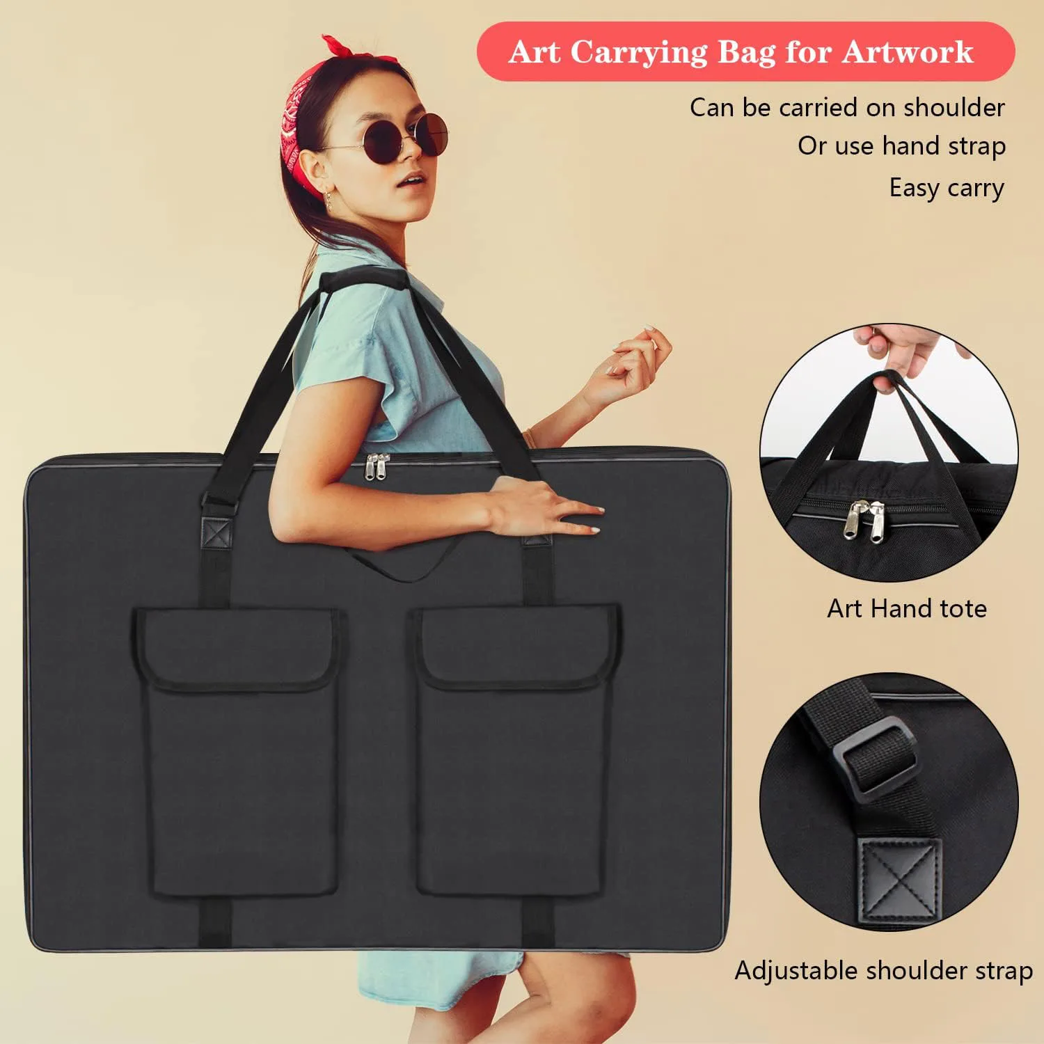 Mochila De Artista Plein Air pesada con correa de mano para almacenamiento de obras de arte para tablero de póster, suministros de dibujo, suave (negro)