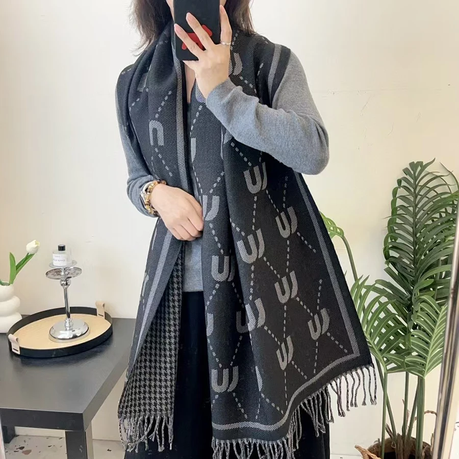 

Модная роскошная мягкая пряжа из искусственного кашемира, длинный шарф, зимний теплый шейный платок, женский подарок, весенне-осенние накидки, двухсторонние