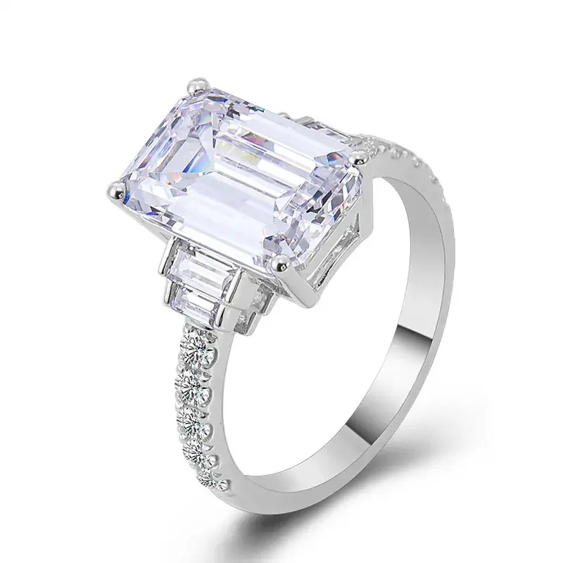 Simple Female Rings 925 Sterling Silver Big Square Inlaid Zircon Ring for Women Heart Arrow Wedding Band Jewelry Gift Anillos