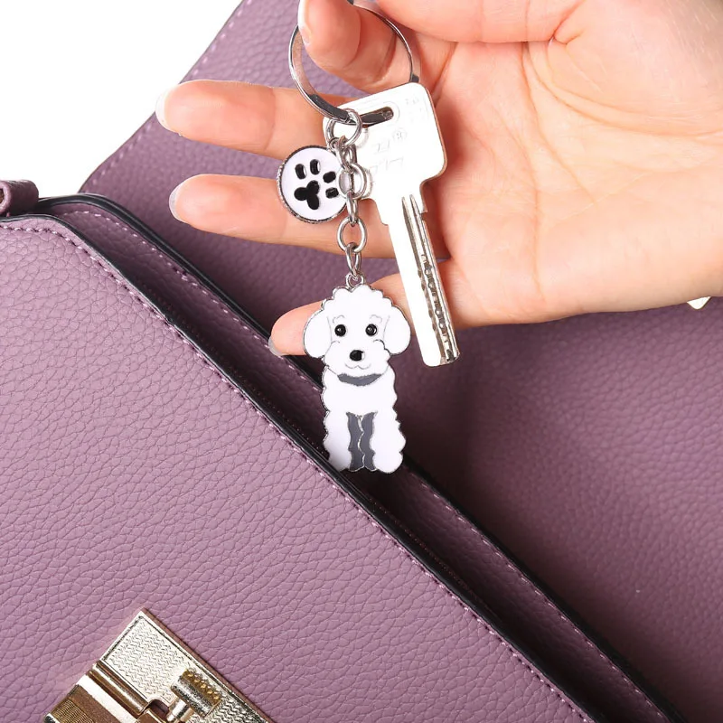 Metal Esmalte Cartoon Dog Chaveiro para Mulheres e Homens, Cute Poodle Chaveiro, Pendurado Jóias Chaveiro, Presente para o Saco, Chaveiro do carro