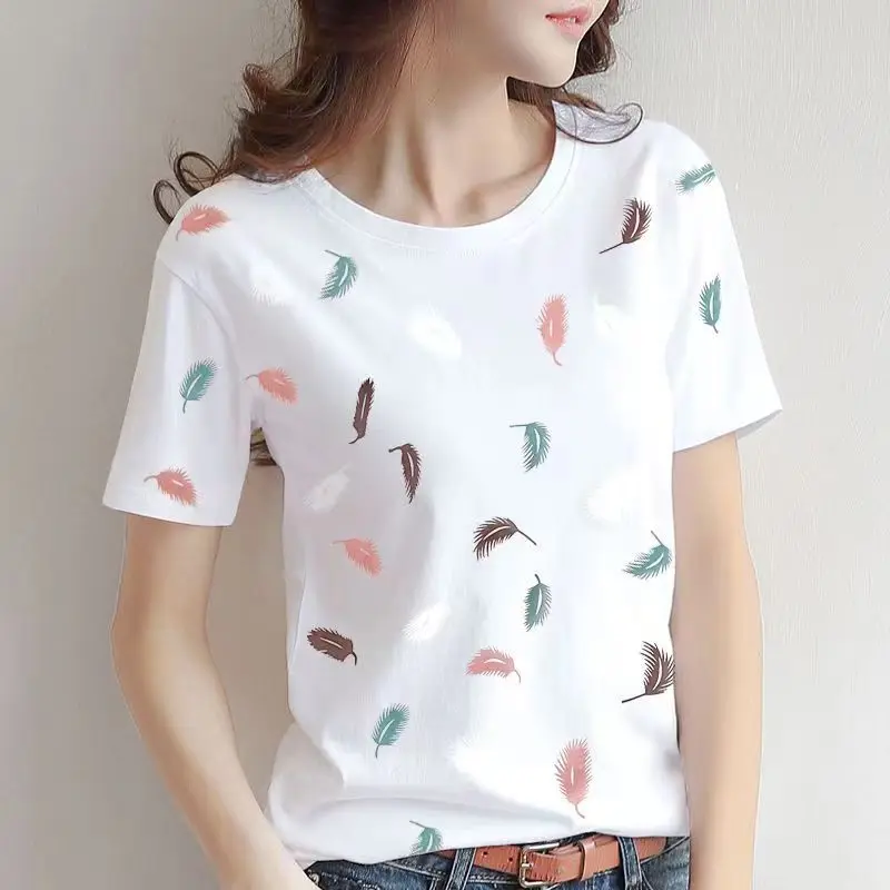 2023 Summer Short Sleeve Solid Letter Printing Women\'s T-shirt Large New Versatile Loose Tees Elegant Casual Fashion Tops