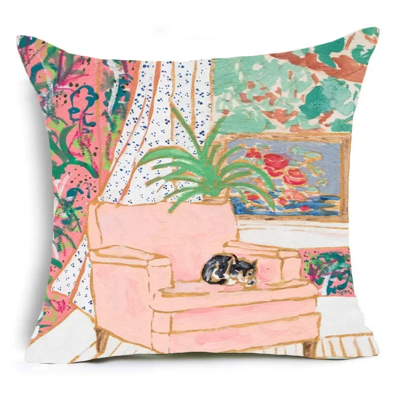 Nordic Oil Painting Decorative Pillow Cover 40*40 Home Decoration Living Room Sofa Cushion 60*60 Office Car
