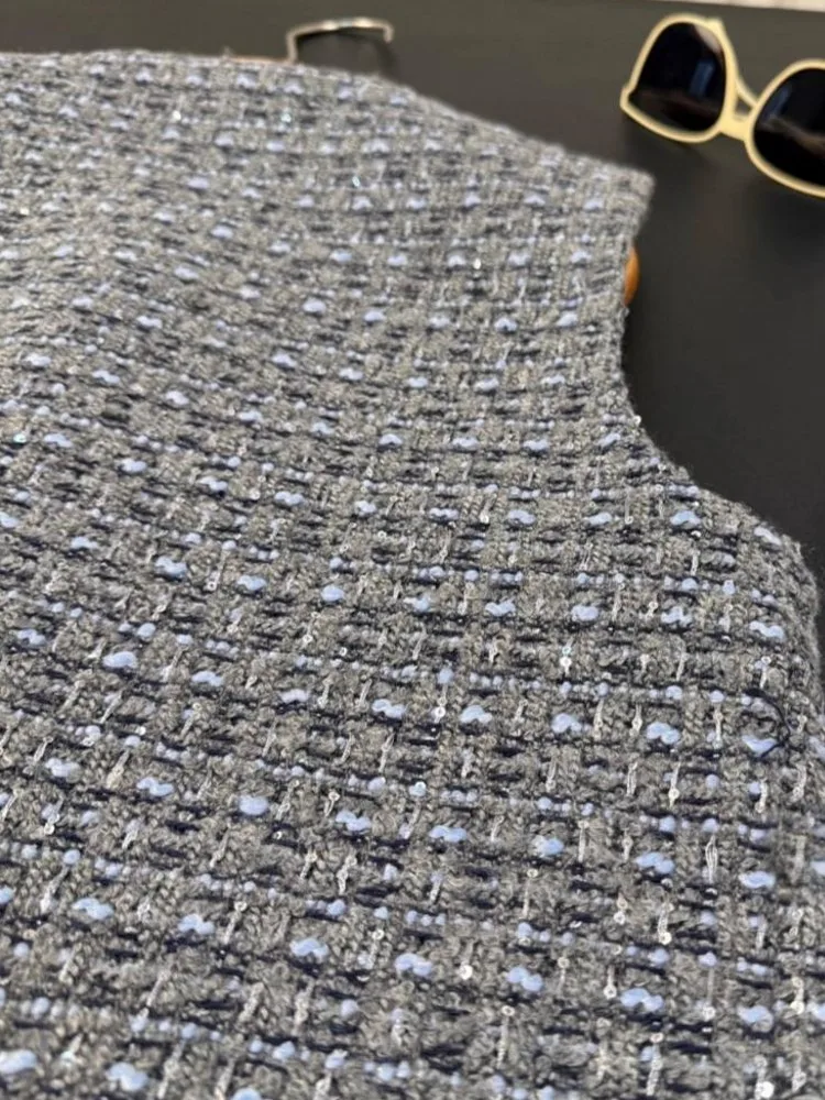 الخريف المرأة خمر الصوفية سترة دون أكمام معطف س الرقبة واحدة الصدر تويد سترة سيدة سليم صالح موضة الشارع الشهير صدرية #6