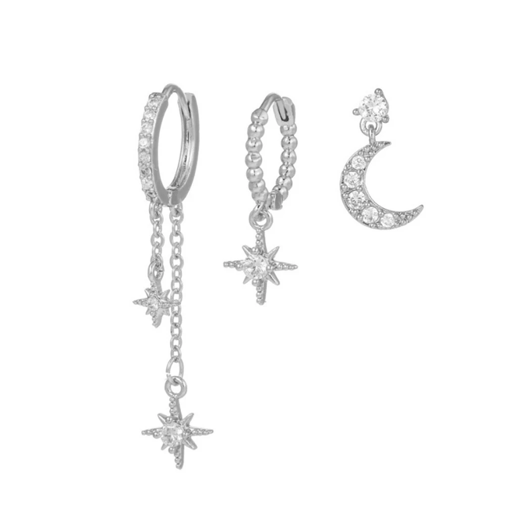 3 szt. Zestaw nowa gwiazda księżyc chrząstka kolczyki do piercingu cyrkonia wisiorek ze stali nierdzewnej łańcuszek Hoop kolczyk Piercing biżuteria — zdjęcie 7