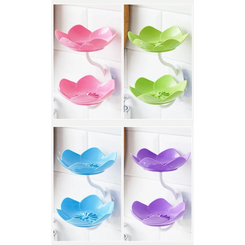 

4-упаковка, держатель для мыльницы для душа, двухслойный, милый клейкий поддон в форме лотоса, настенный шампунь для бритвы, без сверления, самослив