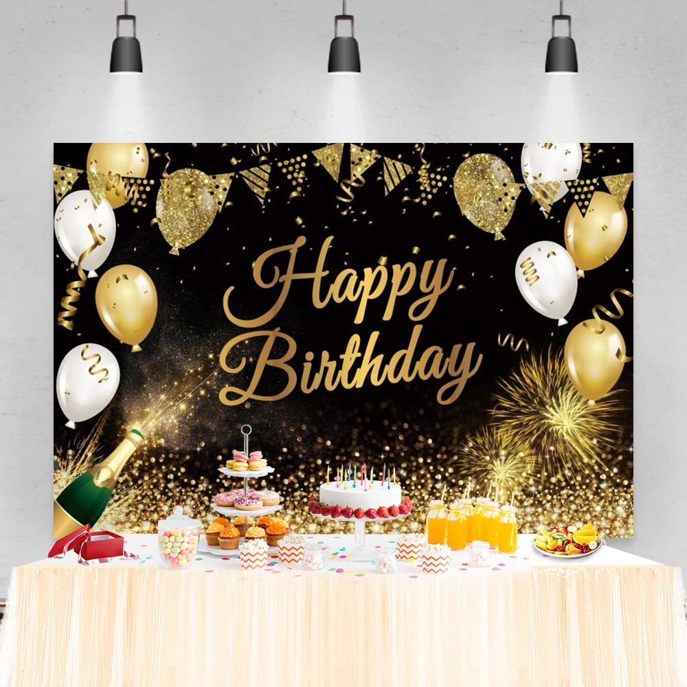 Laeacco Golden Happy 18th Birthday Party เบียร์จุดฉลองโปสเตอร์ภาพพื้นหลังการถ่ายภาพแบบกำหนดเองแบนเนอร์ฉากหลัง Props