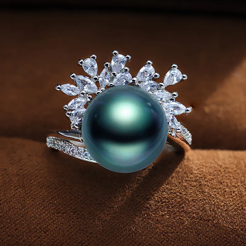 French Delicate Opening Purple Pearl Ring For Women 925 Silver Temperament Zircon Jewelry Ring Wedding Party Bridal Gift