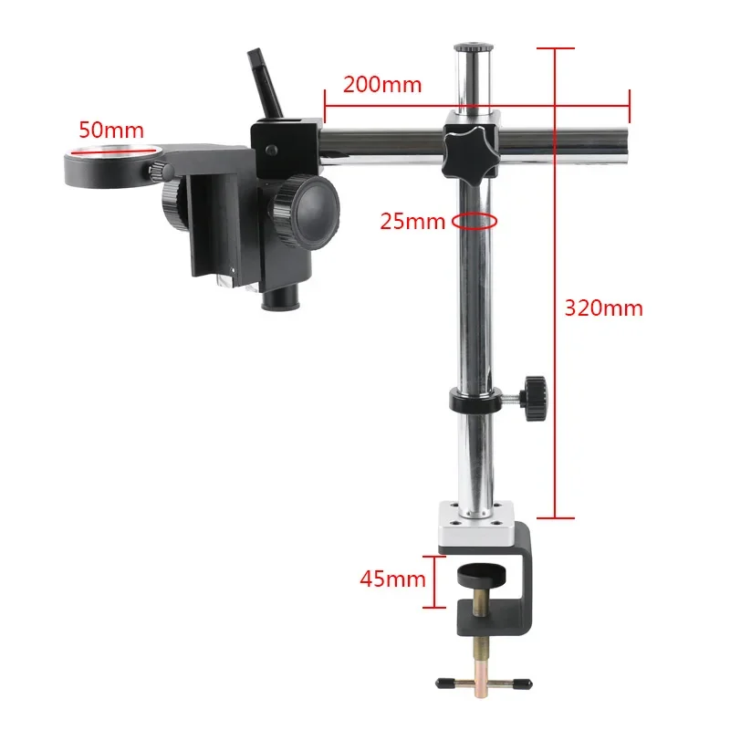 Adjustable Rotatable Desktop Clamp Industrial Video Stereo Microscope Camera Stand Holder Bracket Arm + 50mm 76mm Focusing Ring