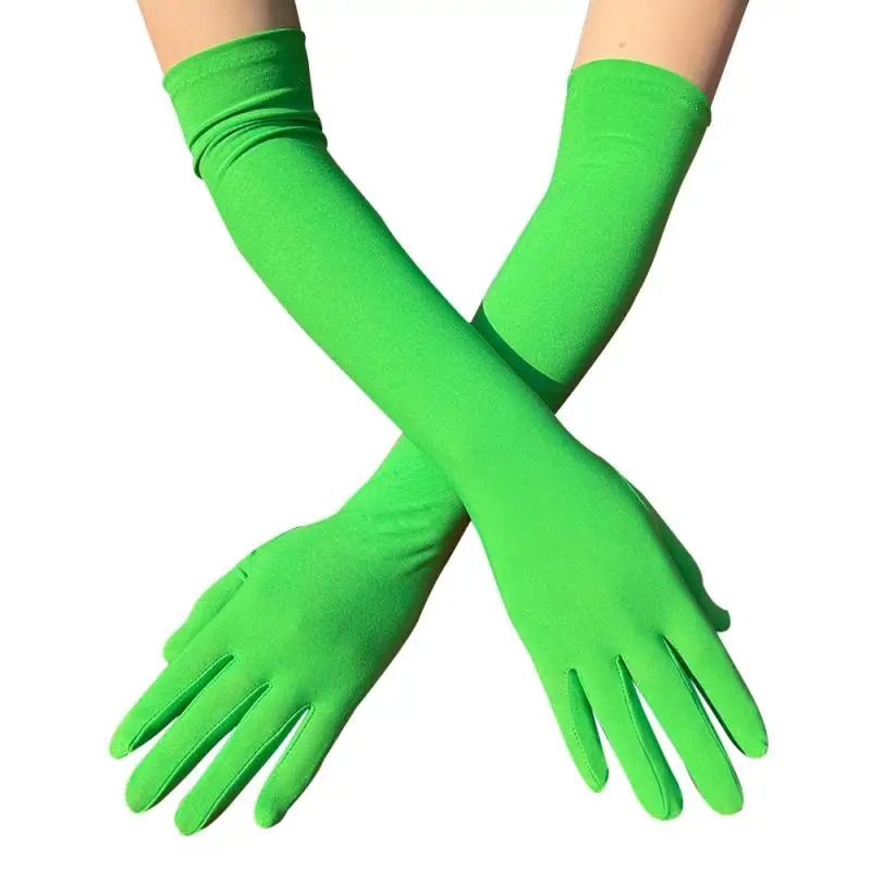 Guantes elásticos de seda de leche para mujer, manoplas para Festival, Fiesta, grupo, espectáculo, Bar, baile, vestido, 45Cm de largo, C013