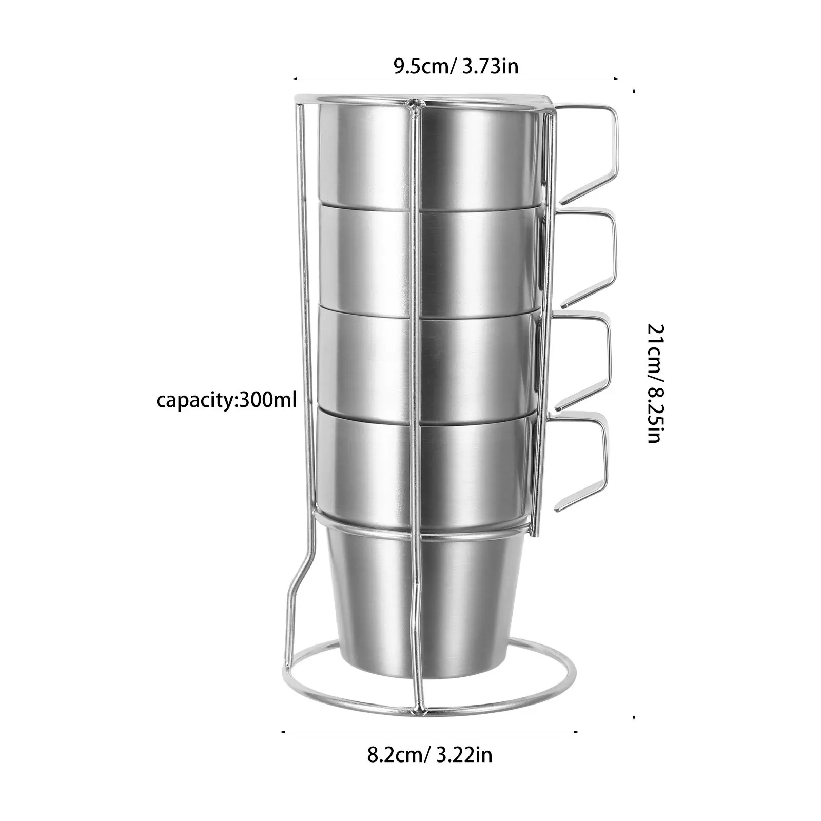 1Sets Double Wall Stainless Steel Coffee Cups Rack Stackable Latte Mug Handle Insulated Cappuccino Tea Coffee Camping