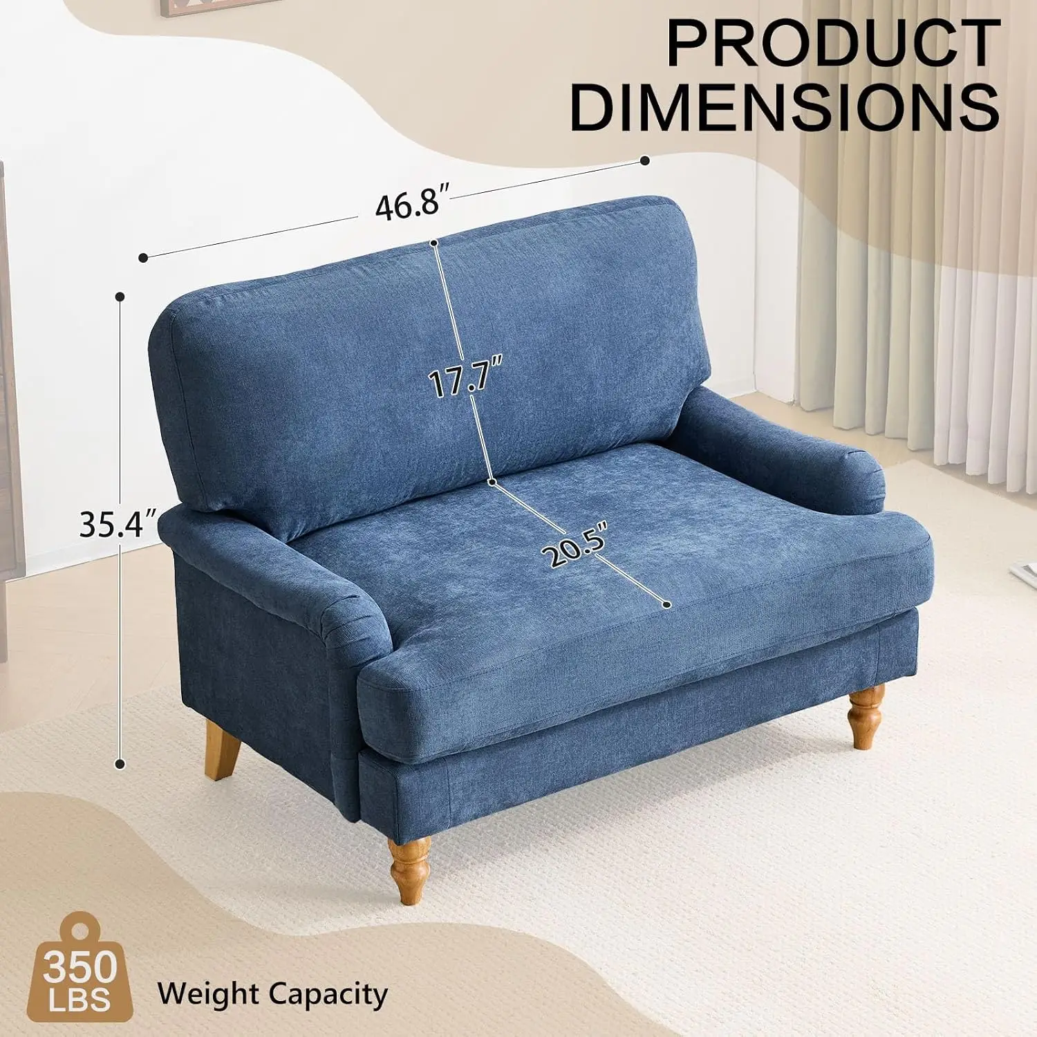 46 inch wide oversized accent chair indoor wood legs blue large upholstered single sofa big comfy armchair leisure lounge living
