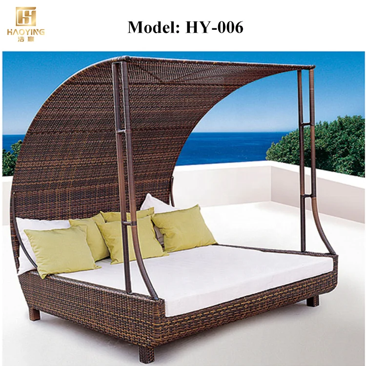 Custom Pool Furniture Cheap Garden Sun Loungers Wicker Outdoor Steel Frame Rattan Adjustable Sunbed With Canopy