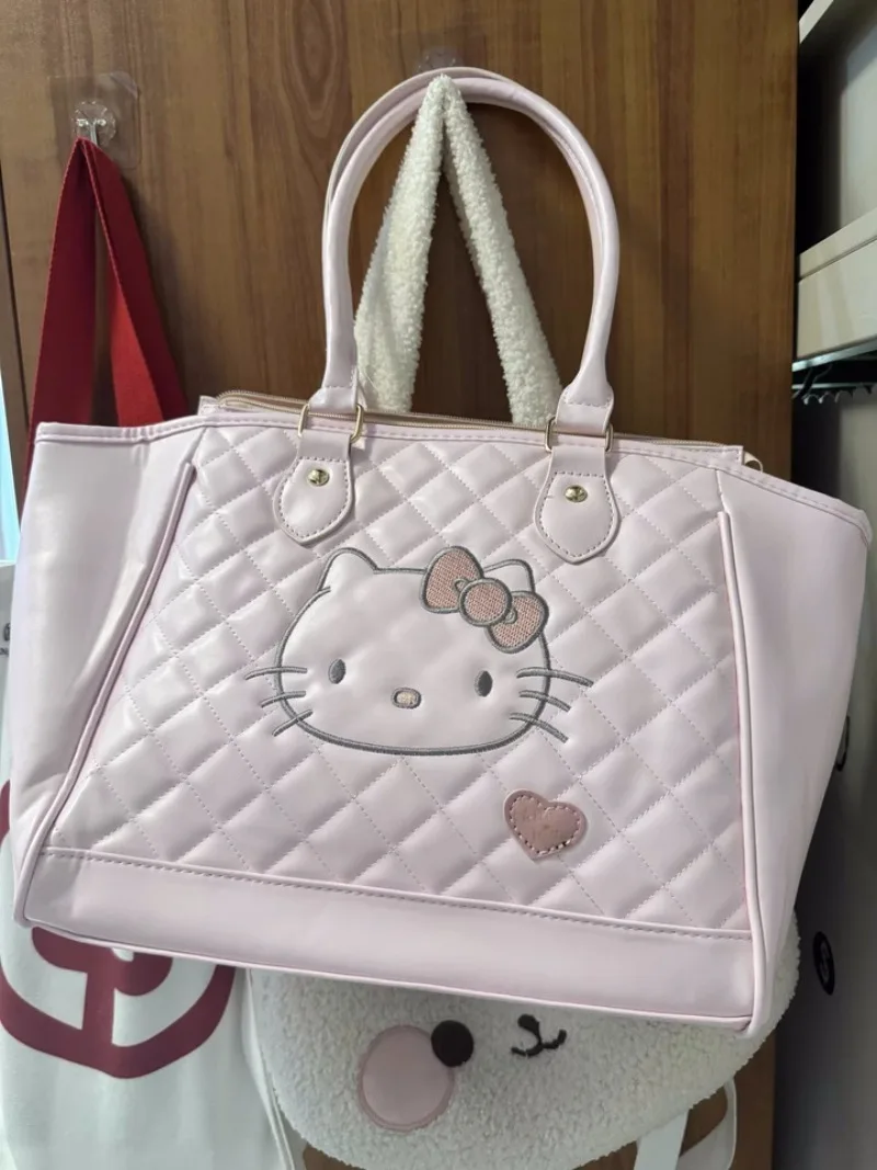 Sanrio Medieval Style Hello Kitty Tote Bag Cute Sweet Soft PU Leather Pink One Shoulder Handbag Women Large Capacity Travel Bag image 6