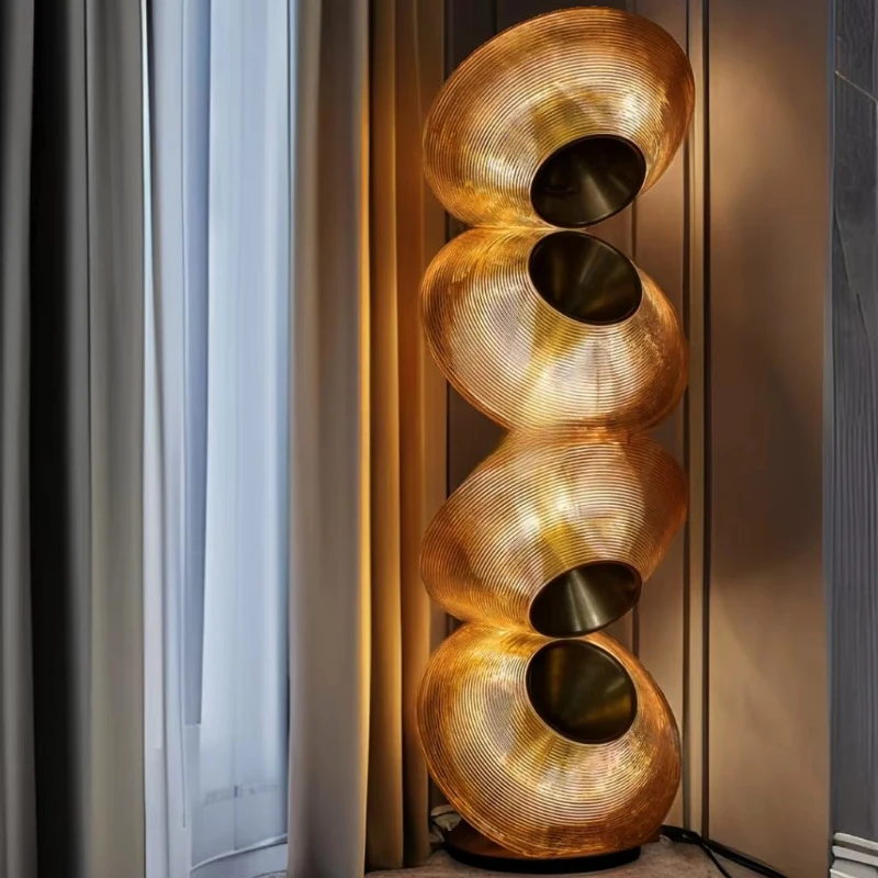 

Nordic designer sculpture lighting recycled plastic brass floor lamp luxury villa decorative lamps