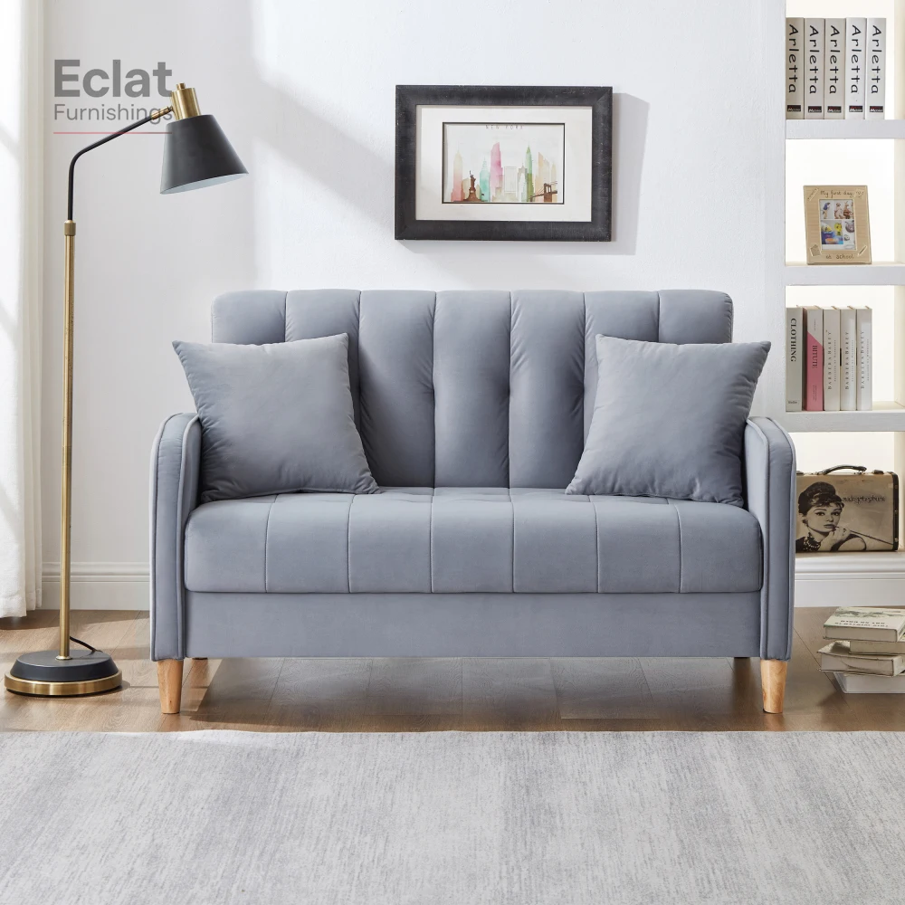

Modern Design Couch for Living Room Department Small Space Loveseat Smooth Velvet Upholstered Tufted Sofa Light Blue, furniture