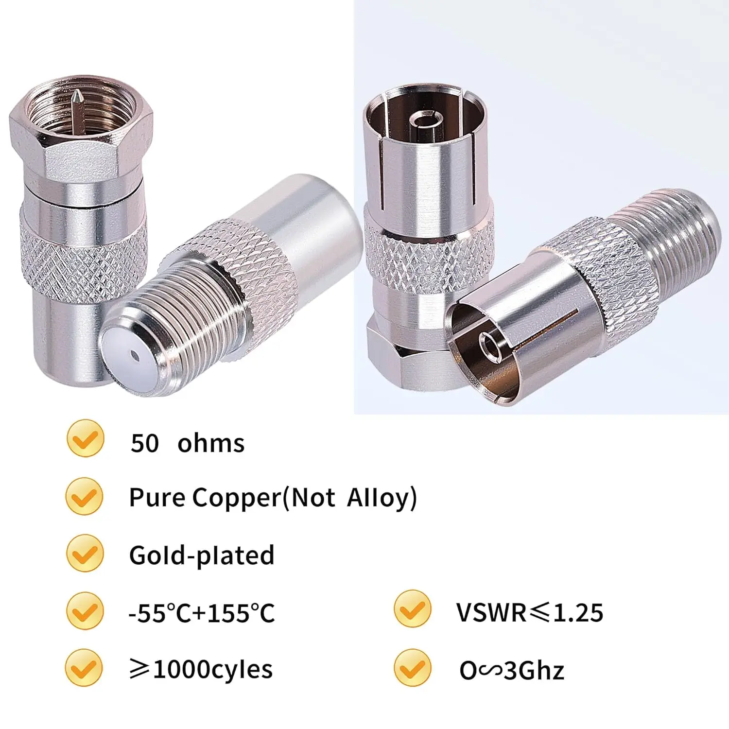 F to TV Adapter, F Female/Male to TV Pal Male/Female Coupler Coaxial Cable Connector Adapter for FM Radio Antenna