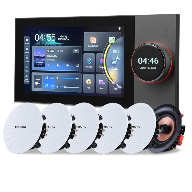 

Smart Home Background Music System 7 Inch Tuya Android 11 Control Panel Inwall Amplifier Home Theater Mini Audio System