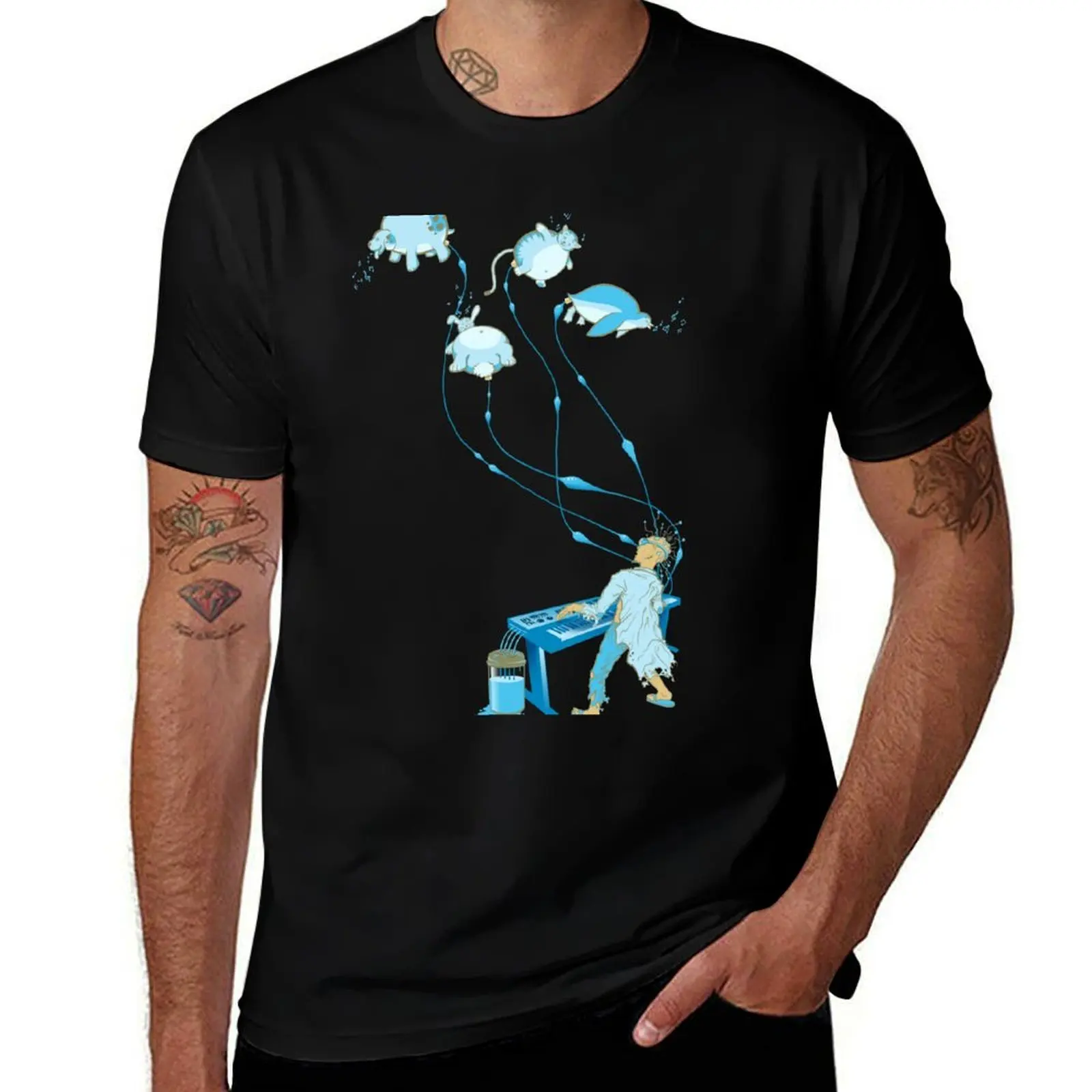Mad Animal Pianist - Remastered Digital Illustration T-Shirt Large Size Loose Casual Tee T-Shirt