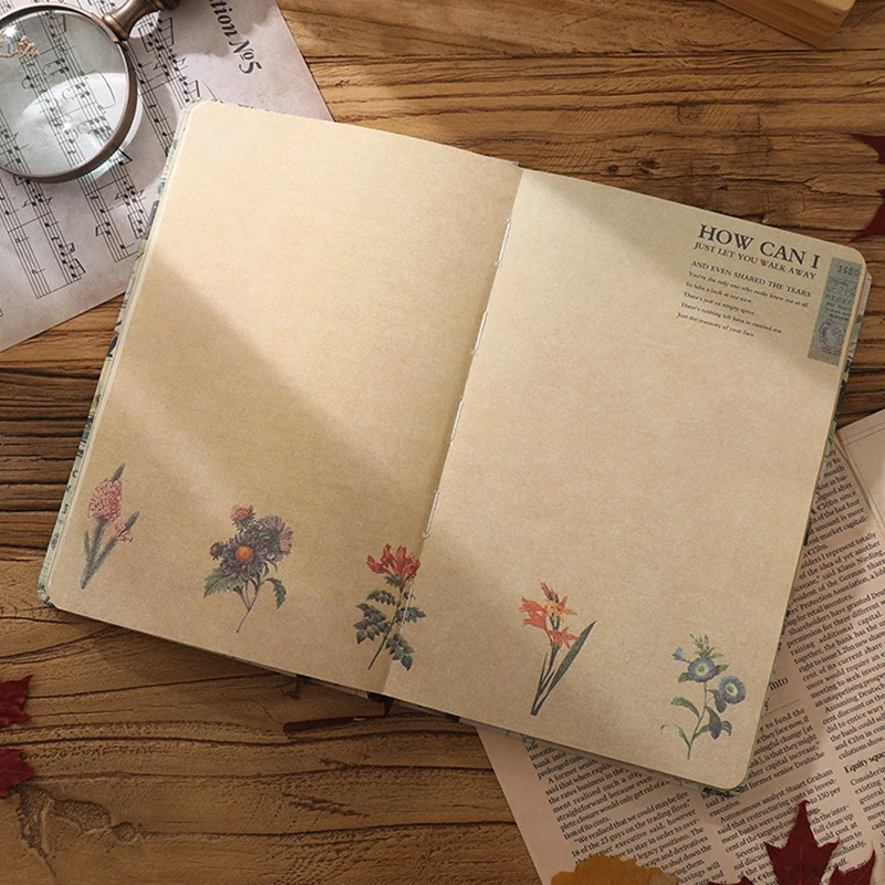 A5 Journal 100 Sheets/book Vintage Style Scrapbooking Aesthetics Flower Notebook Kraft Paper Collage Junk Craft Notebook