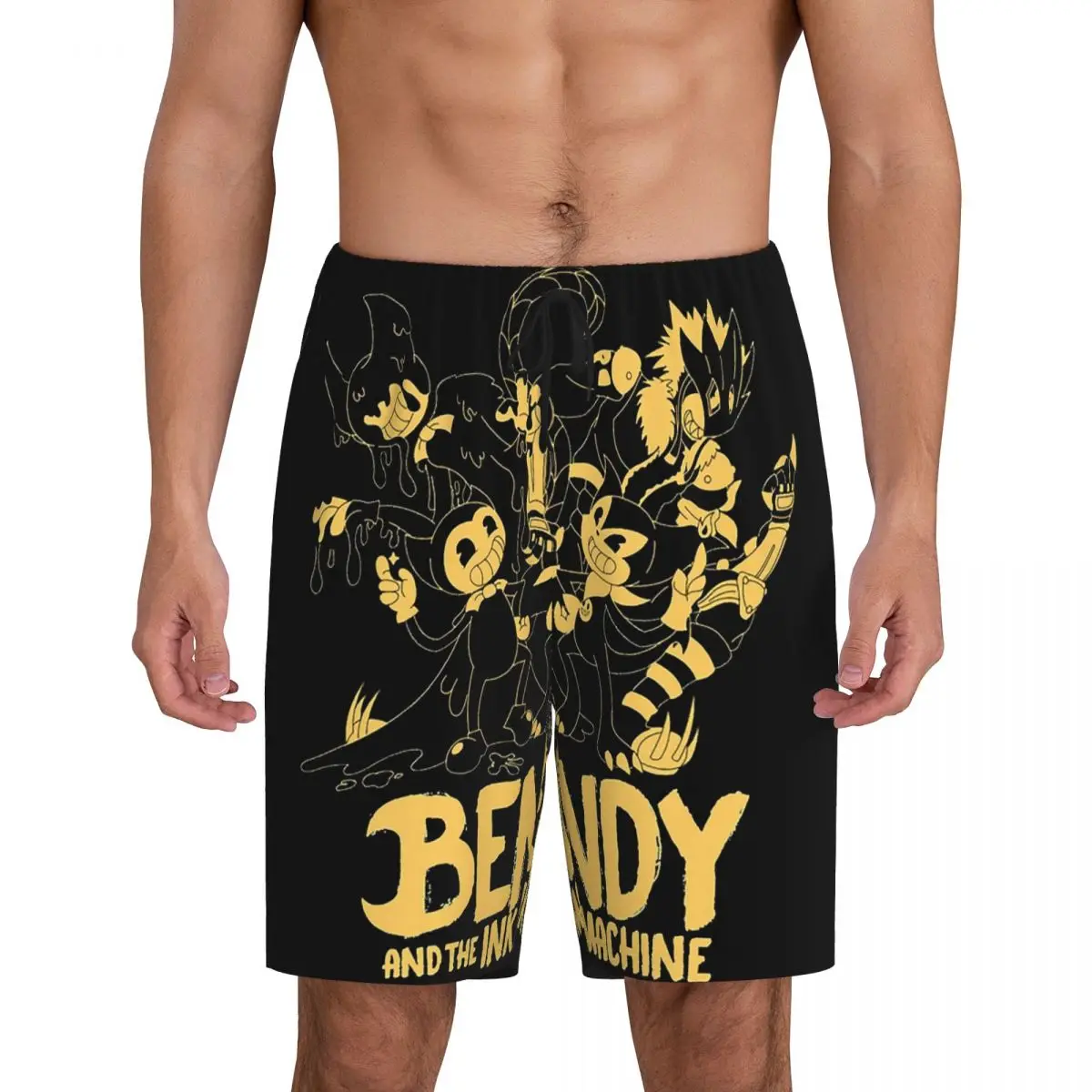

Custom Horror Games Bendy And The INK Machine Short Pajama Pants Men Sleepwear Sleep Lounge Bottom Shorts Sleeping Pants