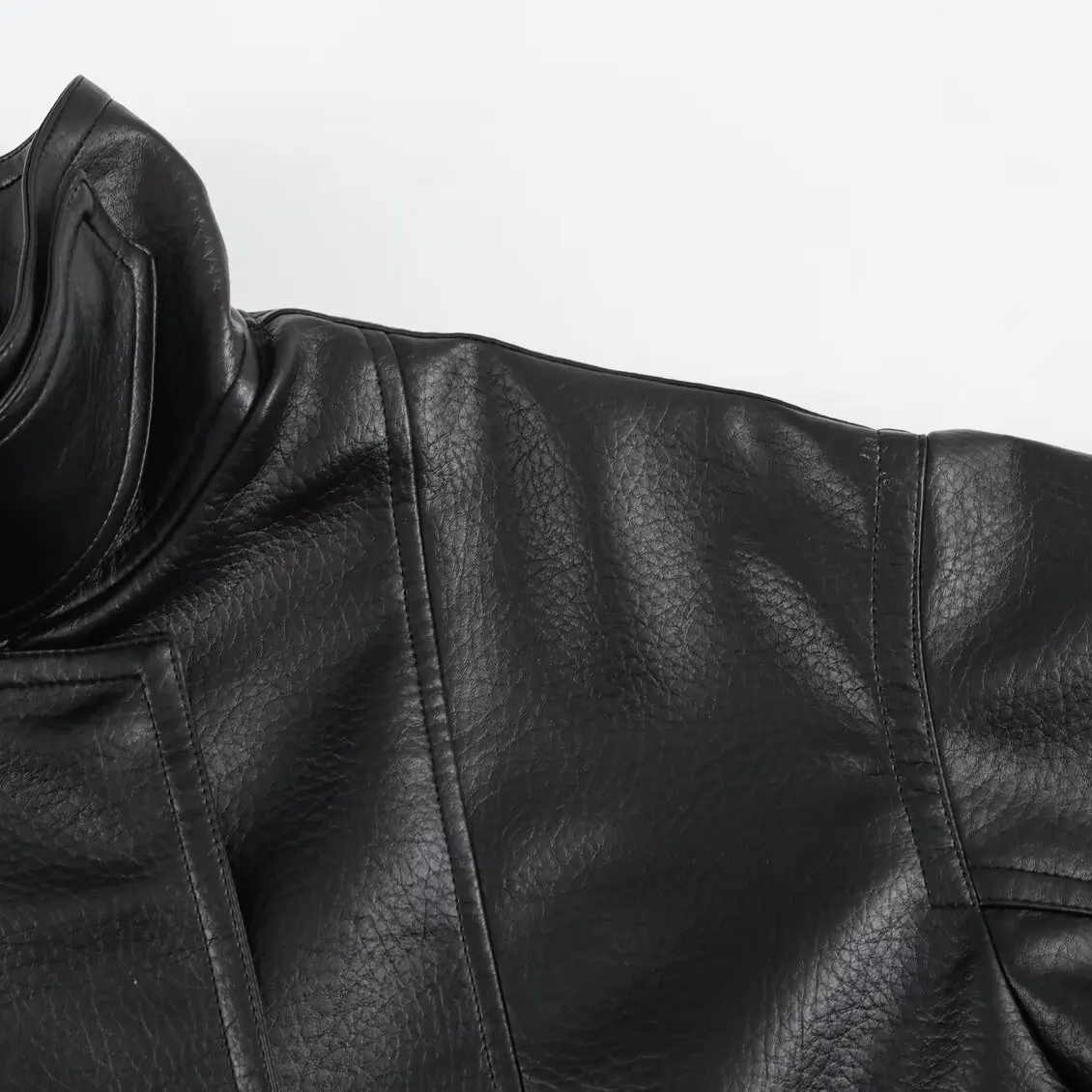 JNLEAOG Women's Fashionable Leather Effect Loose Outerwear Summer New Style Versatile Polyester Fiber Long Sleeve Zipper Closure