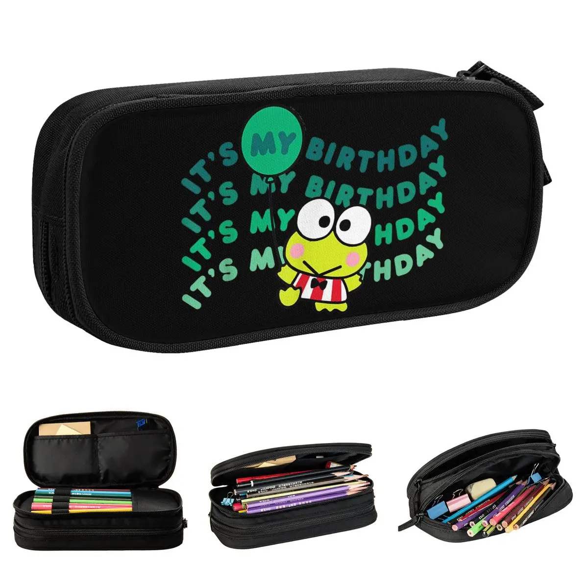 keroppi its my birthday pencil cases pen box para estudante grandes bolsas de armazenamento material escolar zipper papelaria 01