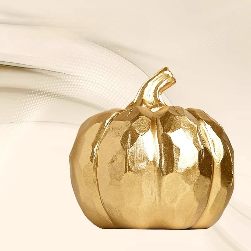 Holiday Gift: Golden Pumpkin Sculpture, Rural Courtyard, Backyard Garden Decoration