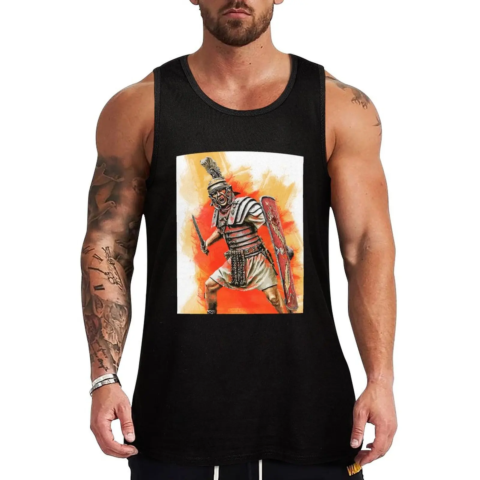 Camiseta sin mangas con estampado de un legionario romano, camiseta holgada informal para uso diario, ropa de verano sin mangas