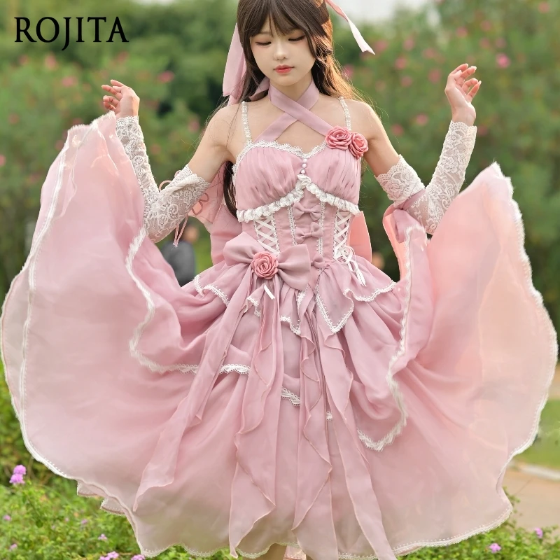 

Lolita Long Dress Elegant and Gorgeous Sexy Halter Neck Sleeveless Fairy Dress Milk Green with Sleeves + Train + Headpiece