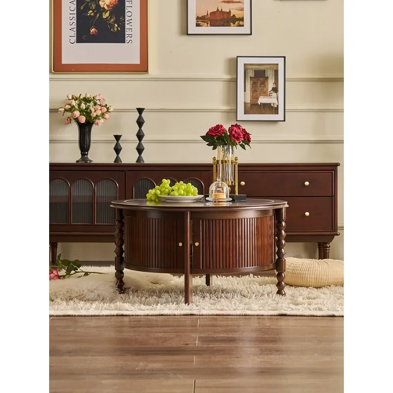 

French retro all solid wood round coffee table living room home American living room tea table