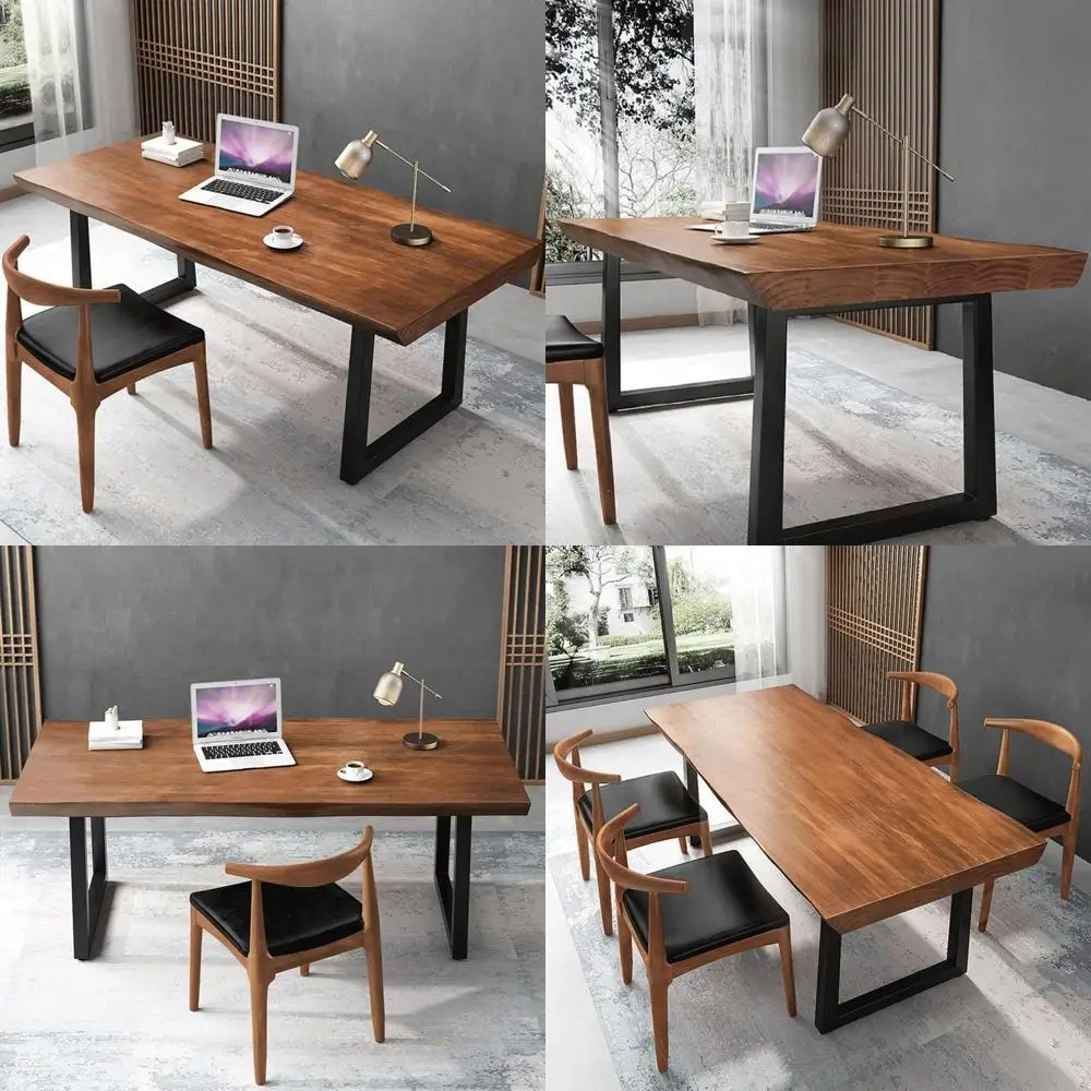 

47 Minimalist Wooden Office Desk with Metal Frame: Easy Assembly, Durable for Home Office & Dining