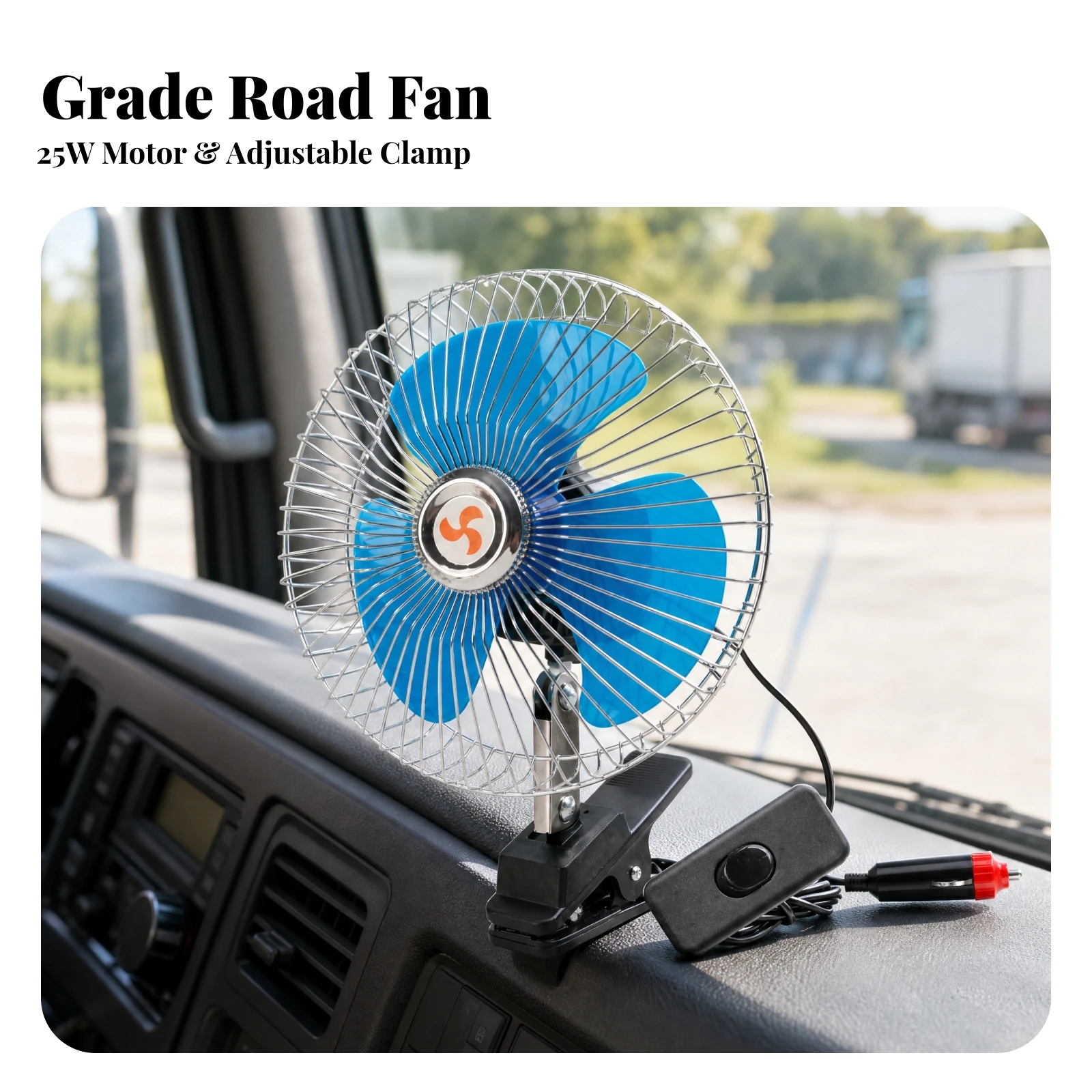12V Car Fan with Cigarette Lighter Plug Clip on Oscillating Cooling Fan for Vehicle Dashboard Seat Headrest