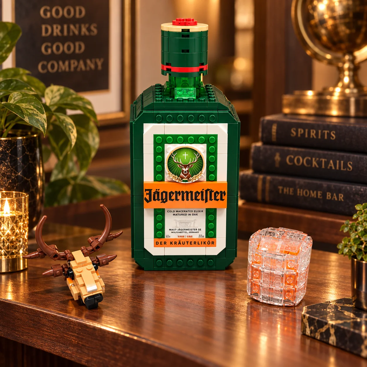 Jägermeister Liquor Bottle MOC Building Blocks Set, Wine Bottle Model Desktop Ornament, Home Bar Table Decor