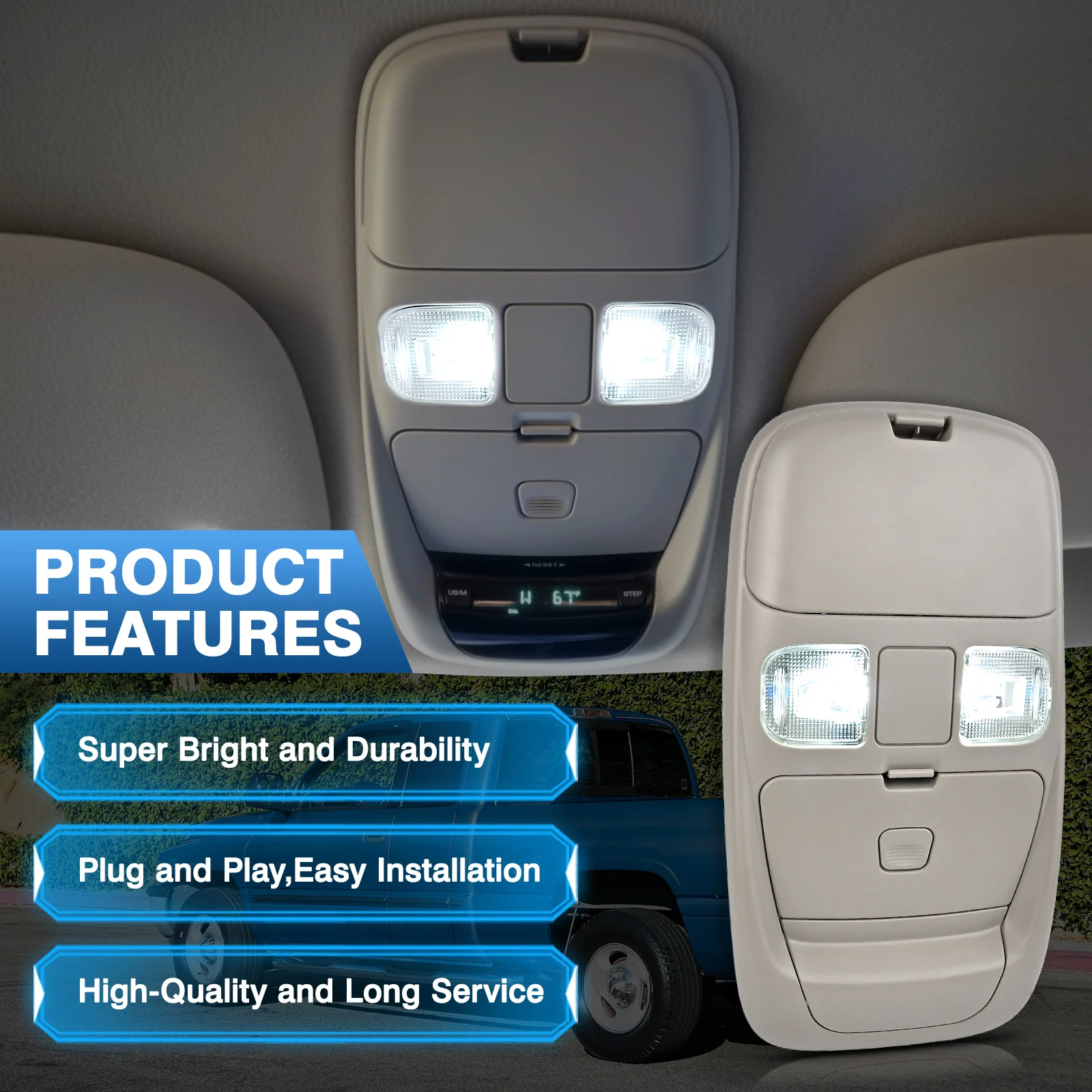 

For Dodge Ram 1500 2500 3500 4500 5500 1991-2001 Car Overhead Console Dome Map LED Reading Light Lamp SN96TL2AA
