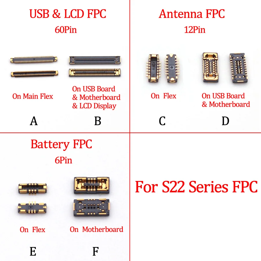 2-10PCS Battery LCD Display USB Charging WiFi Antenna FPC Connector On Board for Samsung S22 Ultra Plus S22U 5G S908 S901 S906 U