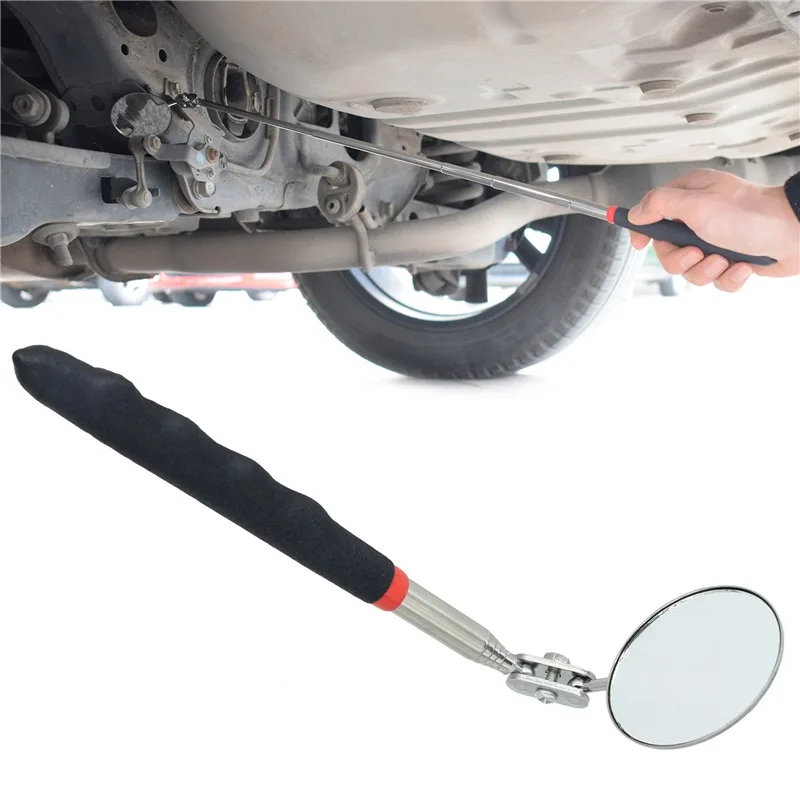 1Pc 50mm Car Telescopic Detection Lens Inspection Round Mirror 360 Repair Tool Stainless Steel