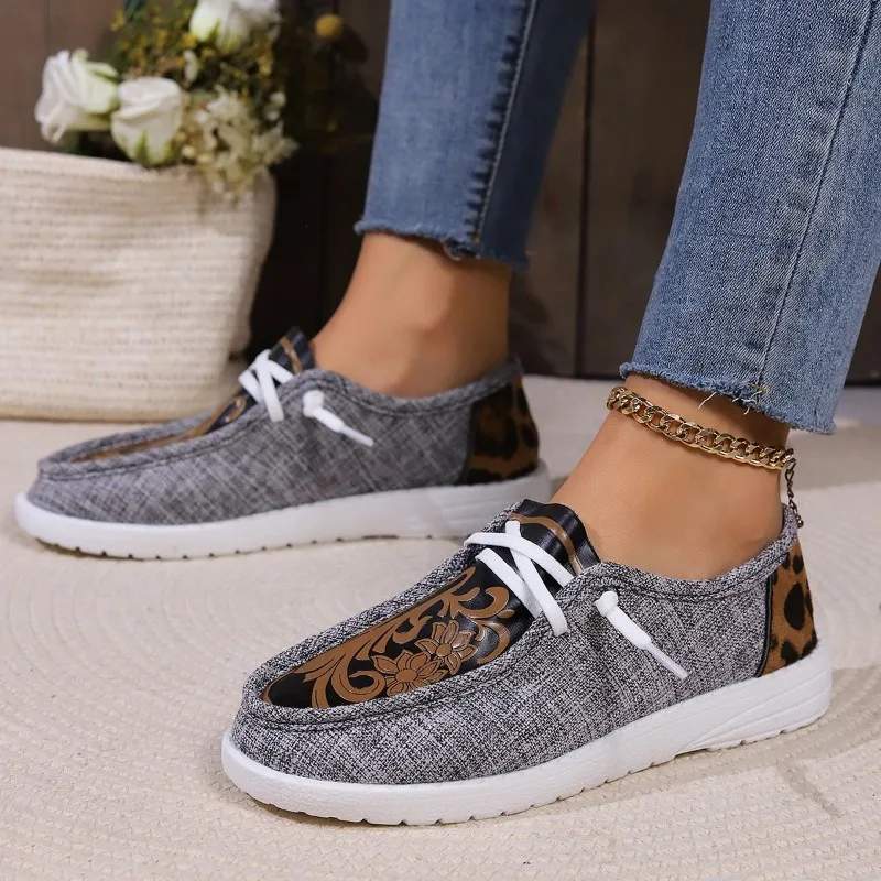 Sneakers con tacco piatto in microfibra 2023 scarpe stringate di marca per donna colori misti per adulti leopard autunno scarpe vulcanizzate da donna