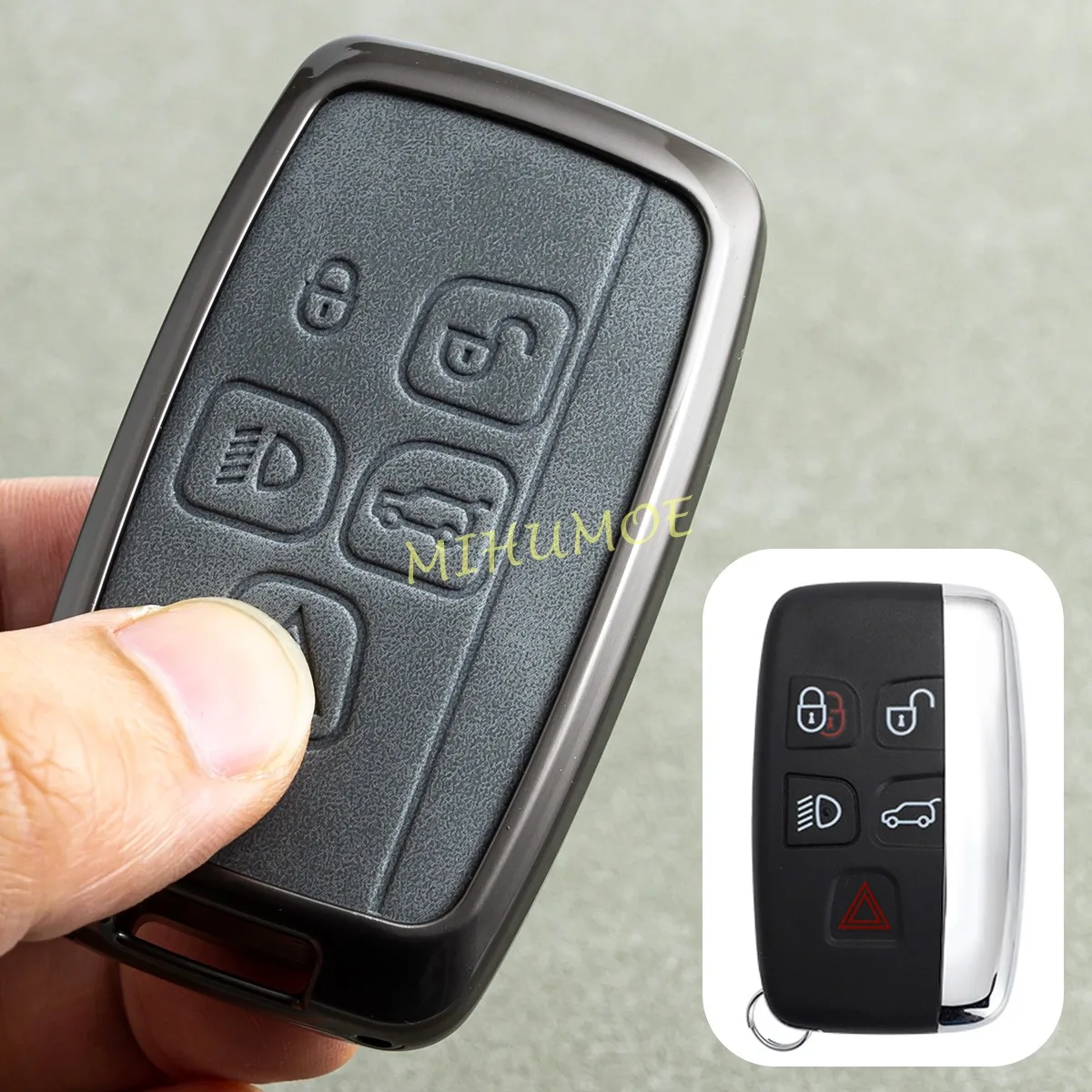 Alloy + Leather Car Key Case Cover Shell Fob For Land Rover Discovery Range Rover Sport Evoque Velar Jaguar XE XF F-PACE F-TYPE