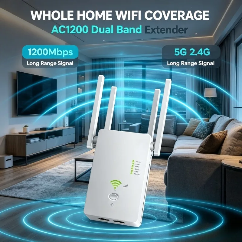 1200Mbps Dual‑band Network Booster, 802.11AC Equipment for Attic and Storage Room Dead‑zone Repair