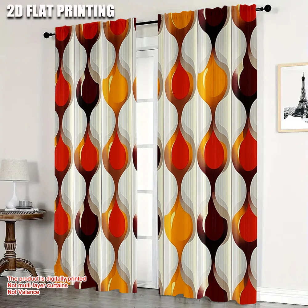 2pcs,2D plane printing Print Curtains Abstract Orange and White Versatile Fabric (without rod) Room Decor Ldeal for Living Room,