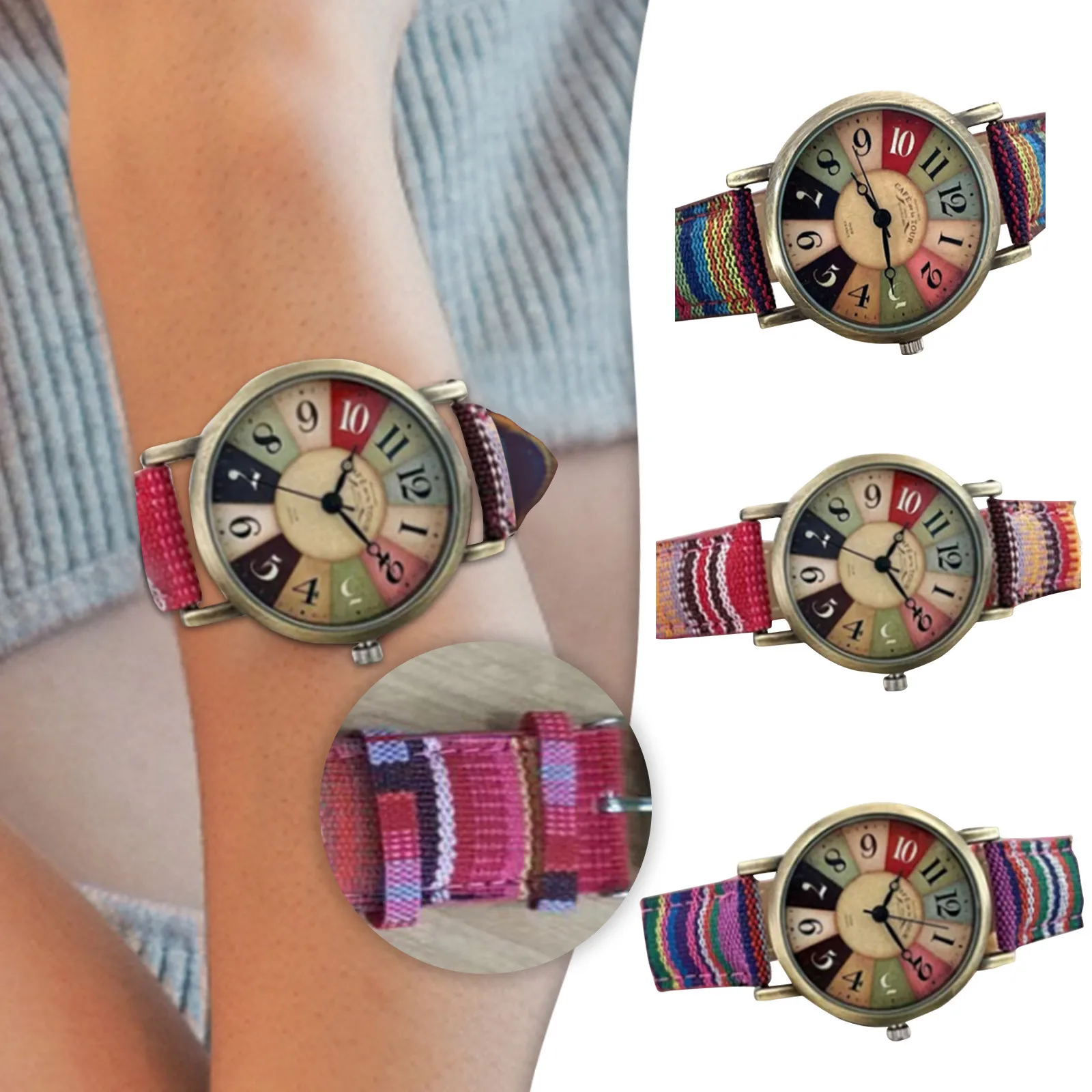 Multi Color Rainbow Pattern Watches Quirky Boho Hippie Watch Wonderful Watches Gift For Women Pu Leather Woven Strap Watches