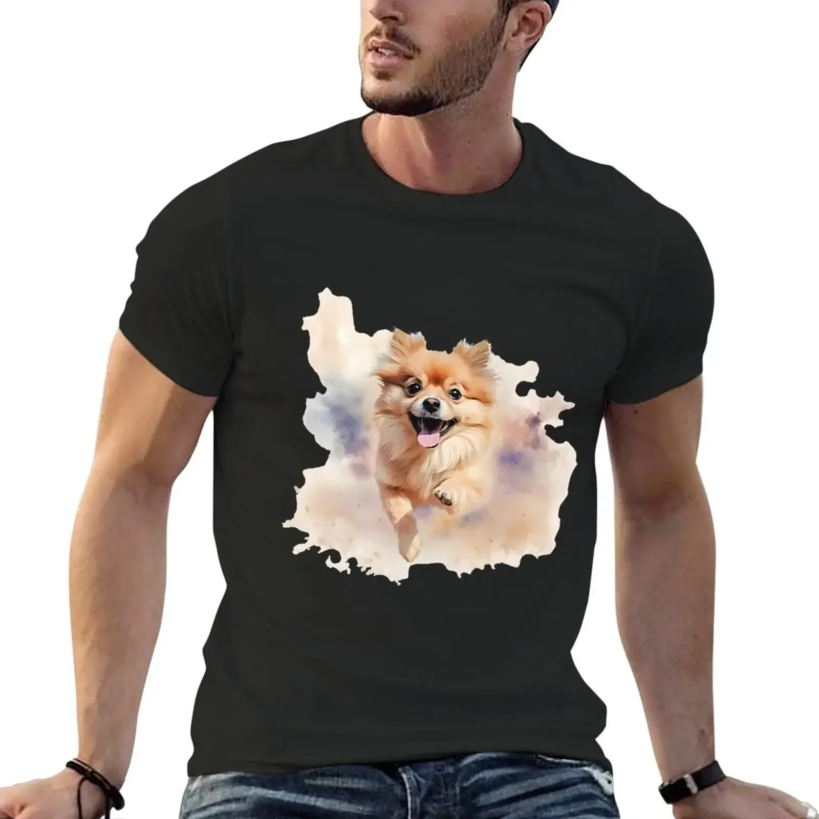 

Pomeranian-Watercolor T-Shirt customs design your own cute tops plus size tops aesthetic clothes mens funny t shirts