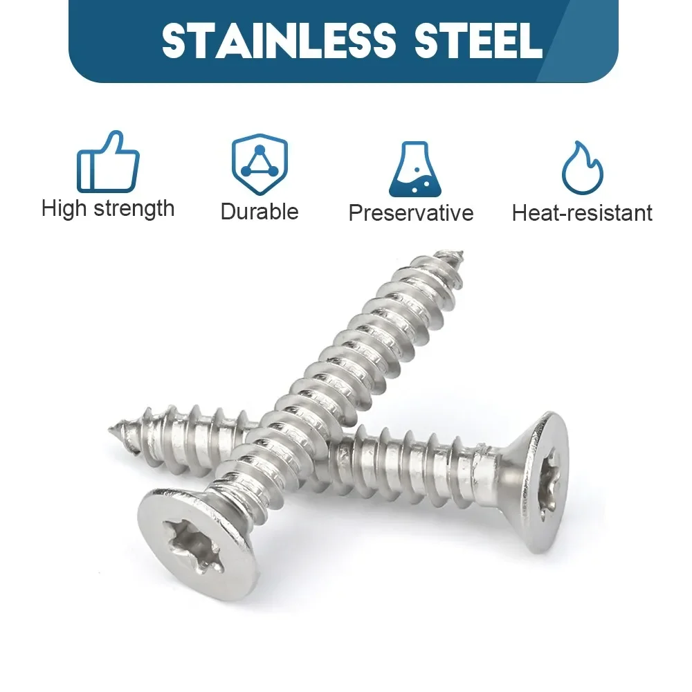 5-50pcs M2 M2.6 M3 M4 M5 M6 Six Lobe Flat Countersunk Head Self Tapping Screw 304 Stainless Steel Tapping Wood Screws