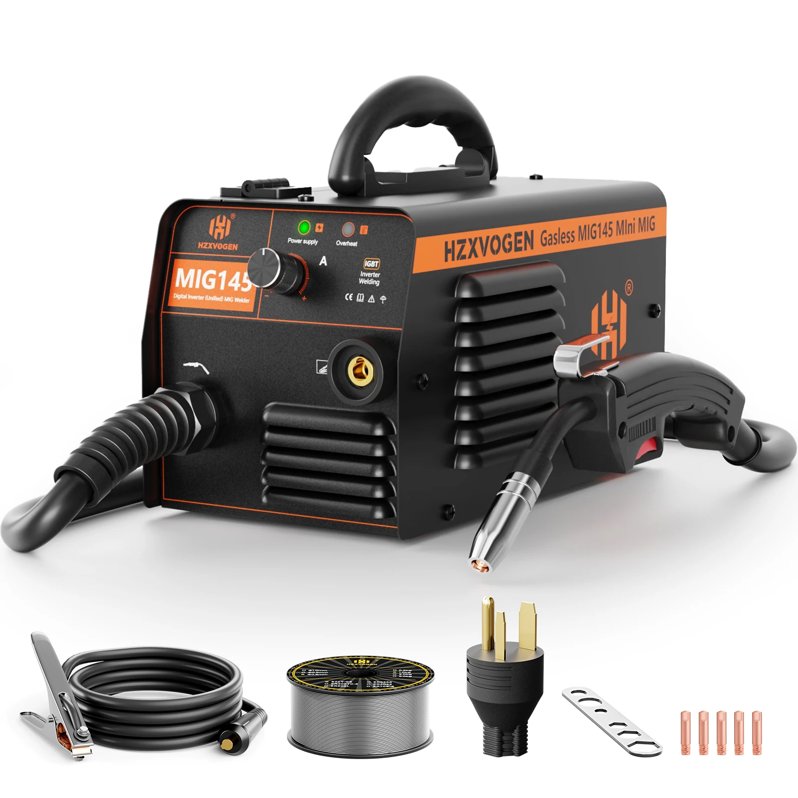 HZXVOGEN 145A MIG Gasless Semi-automatic MIG Welding Machine Gasless Iron Soldering Portable Inverter Welder Flux Cored Wire