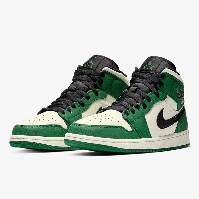 Nike Air Jordan 1 Mid White/Green Toe Men's Mid-Top Basketball Shoes