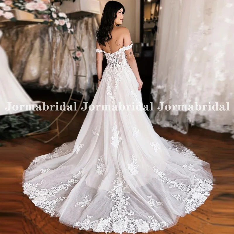 Sexy Tulle A-line Bridal Gown with High Slit Sweetheart Neck Illusion Bodice Exposed Boning Floral Lace Appliqués Bridal Gowns